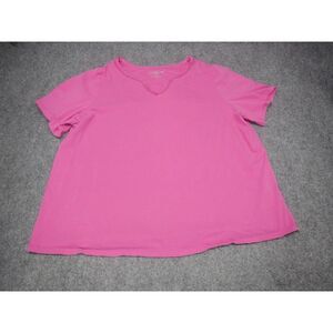 Catherines Tunic Shirt‎ Women's 2X 22W/24W Solid Pink Embroidered Split V-Neck